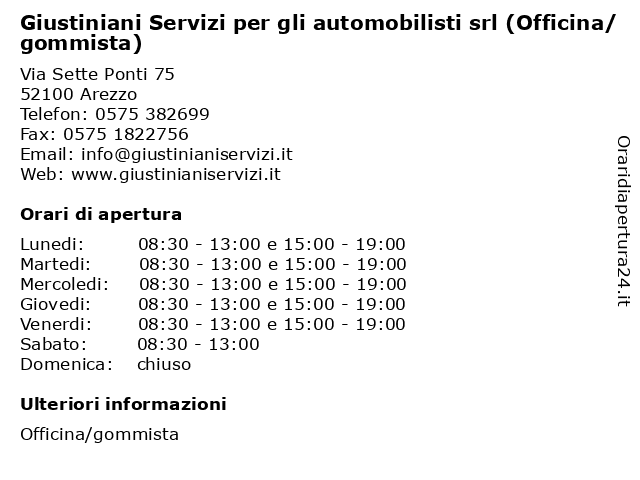 Orari di apertura Giustiniani Servizi per gli automobilisti